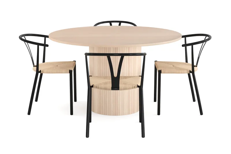 Kopparbo Matgrupp 130 cm Rund inkl 4 Elysia Stolar - Beige/Svart - Möbler - Bord & matgrupp - Matgrupp