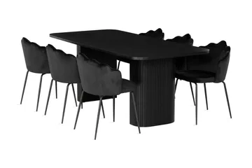 Kopparbo Matgrupp 200 cm inkl 6 Broddhult Stolar - Svart / Ribbade Ben - Möbler - Bord & matgrupp - Matgrupp