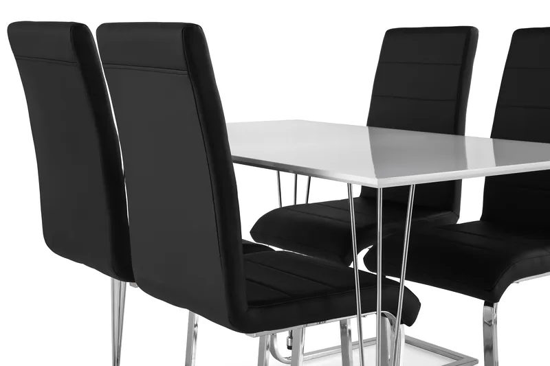 Kronblom Matgrupp 120 cm med 4 Cibus Stol - Vit/Krom/Svart PU - Möbler - Bord & matgrupp - Matgrupp