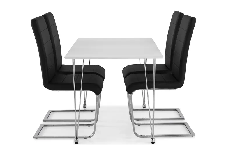 Kronblom Matgrupp 120 cm med 4 Cibus Stol - Vit/Krom/Svart PU - Möbler - Bord & matgrupp - Matgrupp