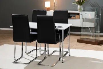 Kronblom Matgrupp 120 cm med 4 Cibus Stol - Vit/Krom/Svart PU - Möbler - Bord & matgrupp - Matgrupp