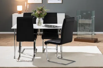 Kronblom Matgrupp 120 cm med 4 Cibus Stol - Vit/Krom/Svart PU - Möbler - Bord & matgrupp - Matgrupp