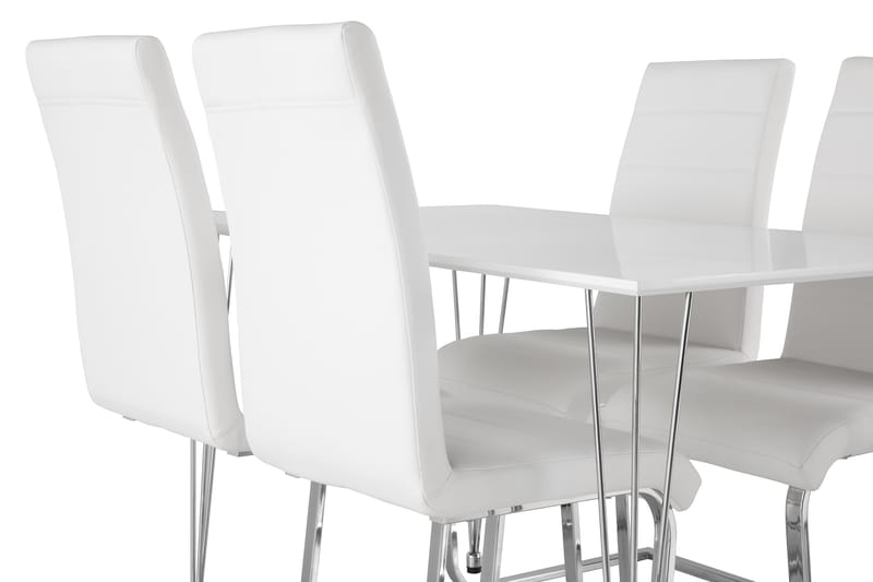 Kronblom Matgrupp 120 cm med 4 Cibus Stol - Vit/Krom/Vit PU - Möbler - Bord & matgrupp - Matgrupp