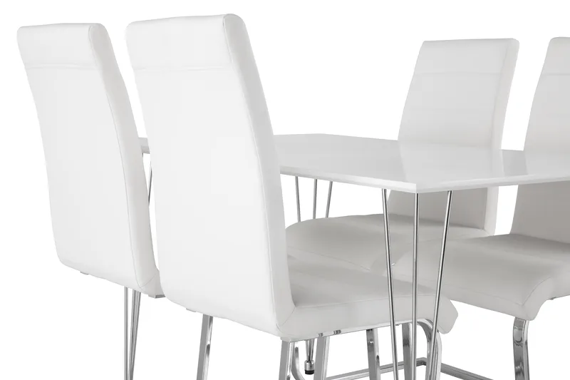 Kronblom Matgrupp 120 cm med 4 Cibus Stol - Vit/Krom/Vit PU - Möbler - Bord & matgrupp - Matgrupp