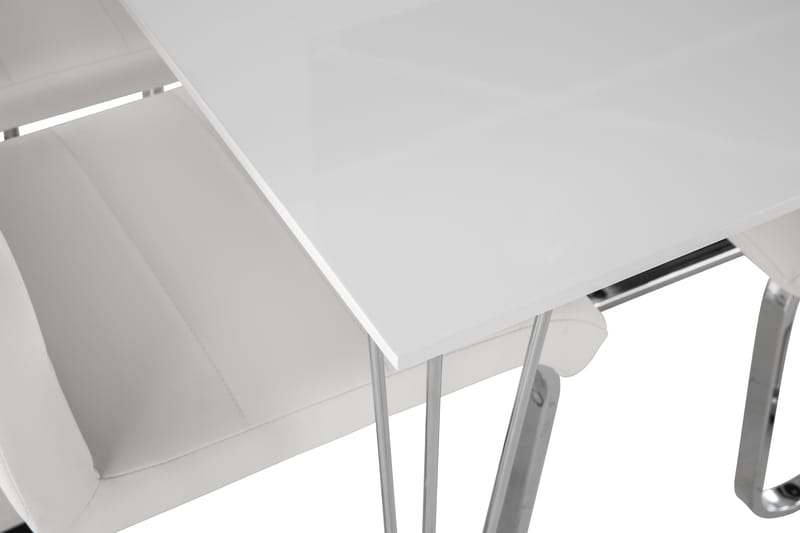 Kronblom Matgrupp 120 cm med 4 Cibus Stol - Vit/Krom/Vit PU - Möbler - Bord & matgrupp - Matgrupp