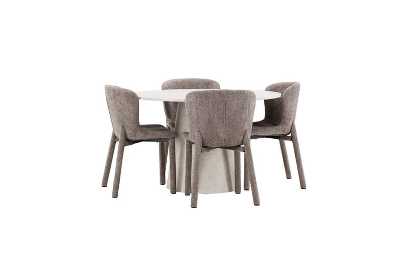 Matgrupp Lanzo Runt 120 cm Beige med 4st Astoria Stolar Brun - Brun - Möbler - Bord & matgrupp - Matgrupp