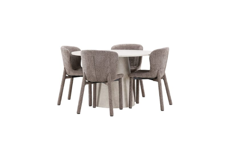 Matgrupp Lanzo Runt 120 cm Beige med 4st Astoria Stolar Brun - Brun - Möbler - Bord & matgrupp - Matgrupp