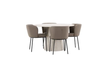 Matgrupp Lanzo Runt 120 cm Beige med 4st Edina Stolar Svart / Brun - Svart / Brun - Möbler - Bord & matgrupp - Matgrupp