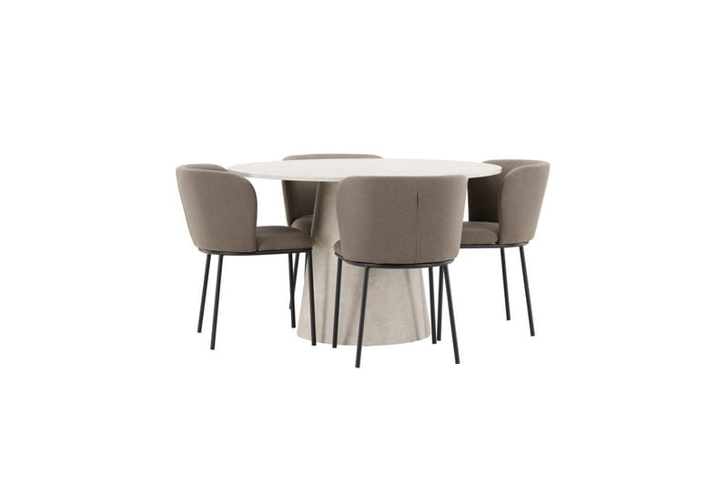 Matgrupp Lanzo Runt 120 cm Beige med 4st Edina Stolar Svart / Brun - Svart / Brun - Möbler - Bord & matgrupp - Matgrupp