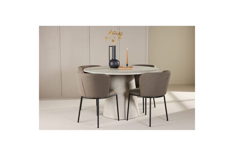 Matgrupp Lanzo Runt 120 cm Beige med 4st Edina Stolar Svart / Brun - Svart / Brun - Möbler - Bord & matgrupp - Matgrupp