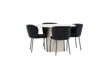 Matgrupp Lanzo Runt 120 cm Beige med 4st Edina Stolar Svart - Svart - Möbler - Bord & matgrupp - Matgrupp