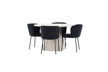 Matgrupp Lanzo Runt 120 cm Beige med 4st Edina Stolar Svart - Svart - Möbler - Bord & matgrupp - Matgrupp