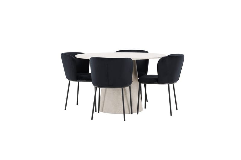 Matgrupp Lanzo Runt 120 cm Beige med 4st Edina Stolar Svart - Svart - Möbler - Bord & matgrupp - Matgrupp