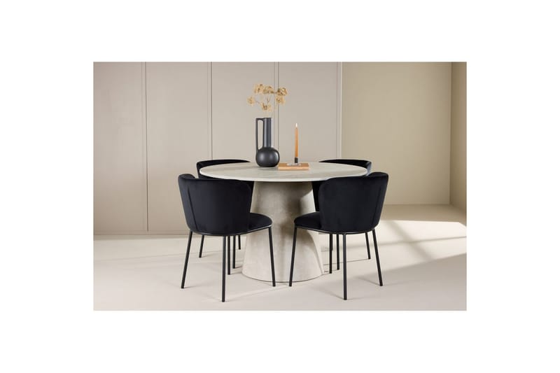 Matgrupp Lanzo Runt 120 cm Beige med 4st Edina Stolar Svart - Svart - Möbler - Bord & matgrupp - Matgrupp