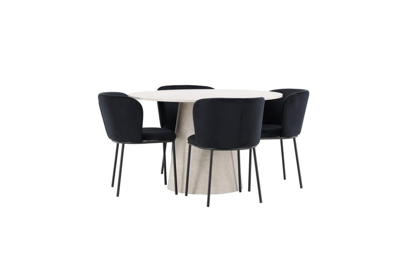 Matgrupp Lanzo Runt 120 cm Beige med 4st Edina Stolar Svart - Svart - Möbler - Bord & matgrupp - Matgrupp