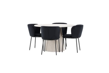Matgrupp Lanzo Runt 120 cm Beige med 4st Edina Stolar Svart - Svart - Möbler - Bord & matgrupp - Matgrupp
