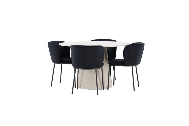 Matgrupp Lanzo Runt 120 cm Beige med 4st Edina Stolar Svart - Svart - Möbler - Bord & matgrupp - Matgrupp