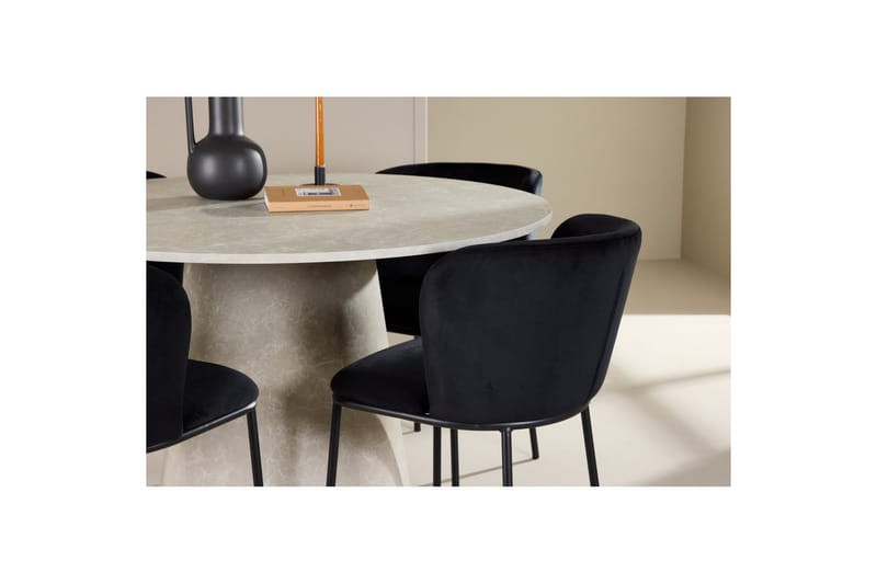 Matgrupp Lanzo Runt 120 cm Beige med 4st Edina Stolar Svart - Svart - Möbler - Bord & matgrupp - Matgrupp