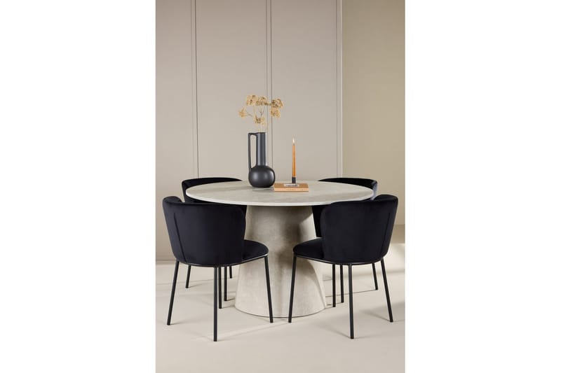 Matgrupp Lanzo Runt 120 cm Beige med 4st Edina Stolar Svart - Svart - Möbler - Bord & matgrupp - Matgrupp