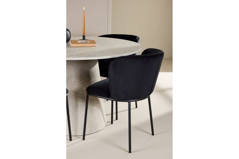 Matgrupp Lanzo Runt 120 cm Beige med 4st Edina Stolar Svart - Svart - Möbler - Bord & matgrupp - Matgrupp
