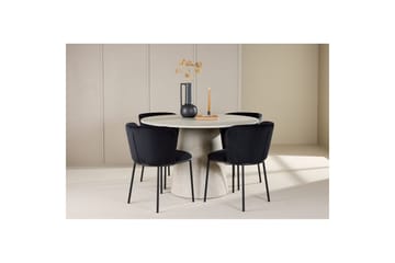 Matgrupp Lanzo Runt 120 cm Beige med 4st Edina Stolar Svart - Svart - Möbler - Bord & matgrupp - Matgrupp