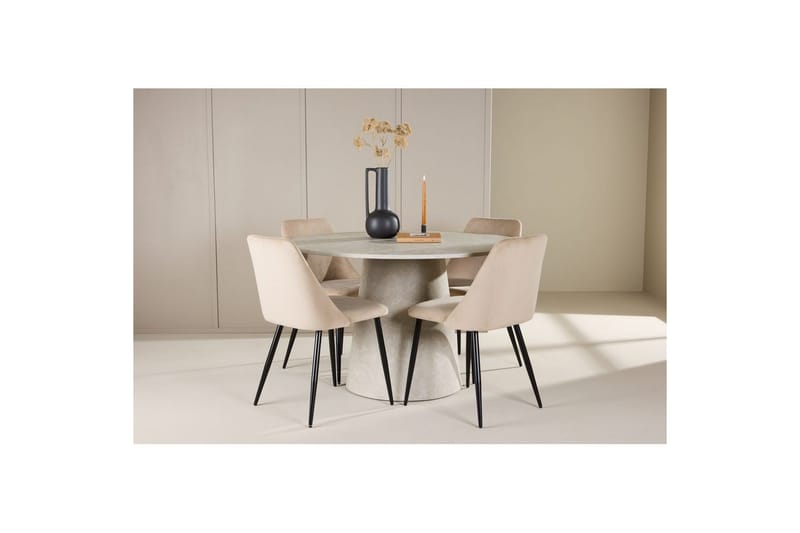 Matgrupp Lanzo Runt 120 cm med 4st Night Stolar Beige - Beige - Möbler - Bord & matgrupp - Matgrupp