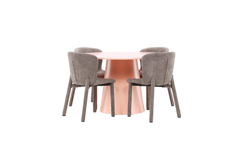 Matgrupp Lanzo Runt 120 cm Rosa med 4st Astoria Stolar Brun, Brun