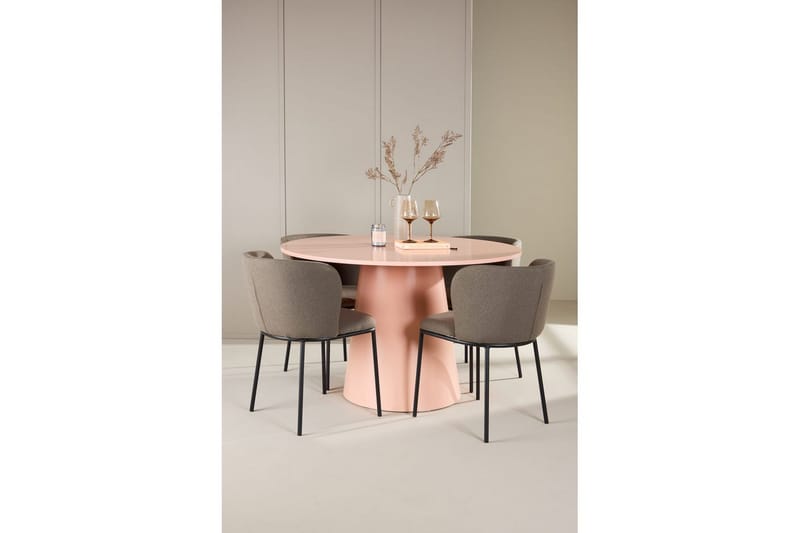 Matgrupp Lanzo Runt 120 cm Rosa med 4st Edina Stolar Svart / Brun - Svart / Brun - Möbler - Bord & matgrupp - Matgrupp