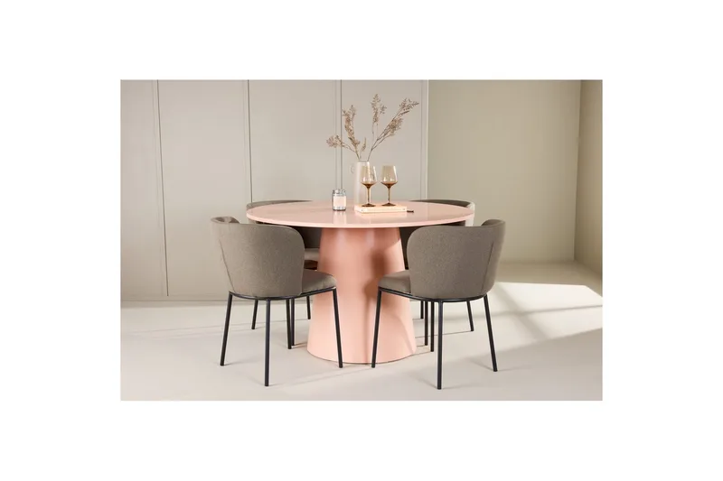 Matgrupp Lanzo Runt 120 cm Rosa med 4st Edina Stolar Svart / Brun - Svart / Brun - Möbler - Bord & matgrupp - Matgrupp