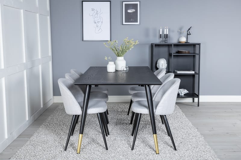 Matgrupp Larrinzar 180 cm Rektangulär med 6 Longreone Stolar - Svart - Möbler - Bord & matgrupp - Matgrupp