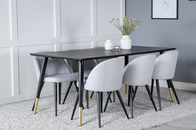 Matgrupp Larrinzar 180 cm Rektangulär med 6 Longreone Stolar - Svart - Möbler - Bord & matgrupp - Matgrupp