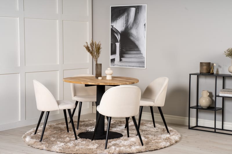 Matgrupp Laura 100 cm Rund med 4 Longreone Stolar - Beige - Möbler - Bord & matgrupp - Matgrupp