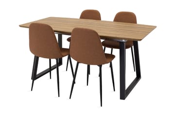 Leah Förlängningsbart Matgrupp med 4 Pontus Köksstol - Konstläder Brun/Beige - Möbler - Bord & matgrupp - Matgrupp