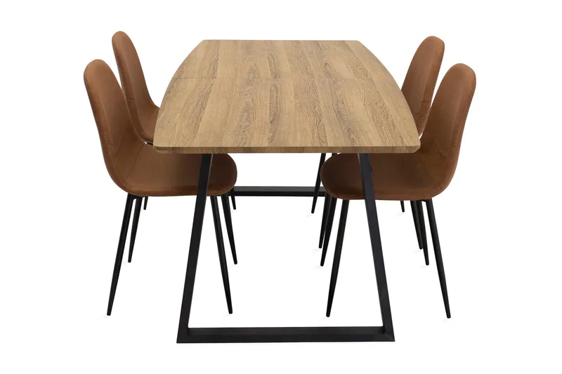 Leah Förlängningsbart Matgrupp med 4 Pontus Köksstol - Konstläder Brun/Beige - Möbler - Bord & matgrupp - Matgrupp