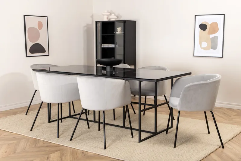 Leifa Matgrupp 200 cm inkl 6 Berita Stolar - Svart/Grå - Möbler - Bord & matgrupp - Matgrupp