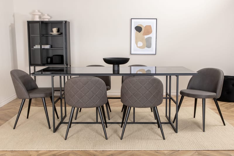 Leifa Matgrupp 200 cm inkl 6 Velvets Stolar - Svart/Grå - Möbler - Bord & matgrupp - Matgrupp