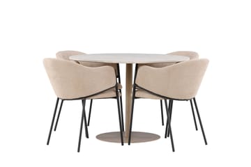 Matgrupp Lycke 110 cm Rund med 4 Evelina stolar - Beige/Beige - Möbler - Bord & matgrupp - Matgrupp