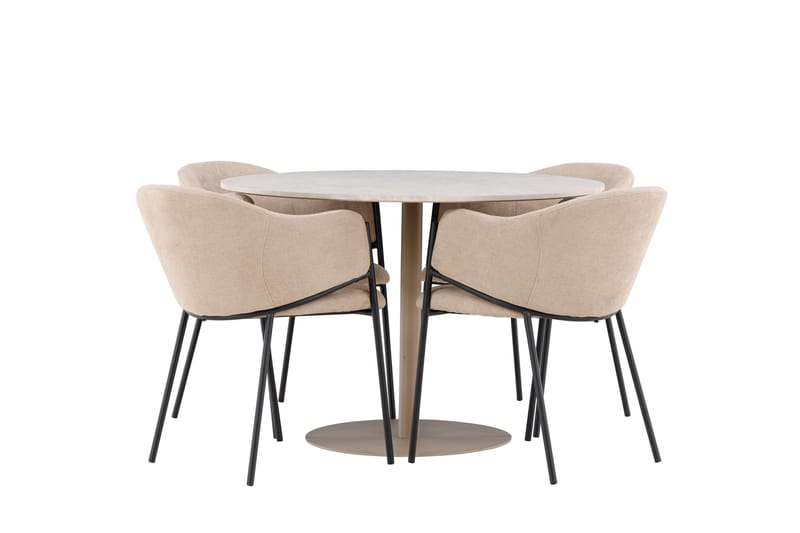 Matgrupp Lycke 110 cm Rund med 4 Evelina stolar - Beige/Beige - Möbler - Bord & matgrupp - Matgrupp