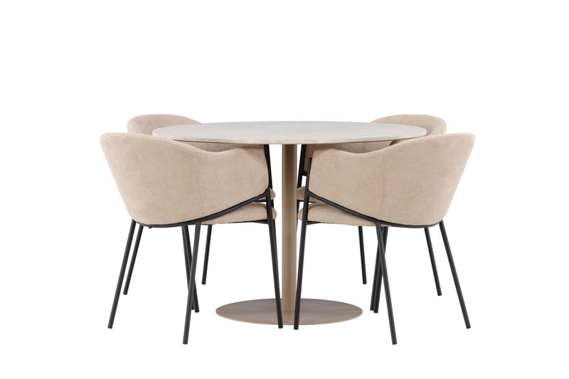 Matgrupp Lycke 110 cm Rund med 4 Evelina stolar, Beige/Beige