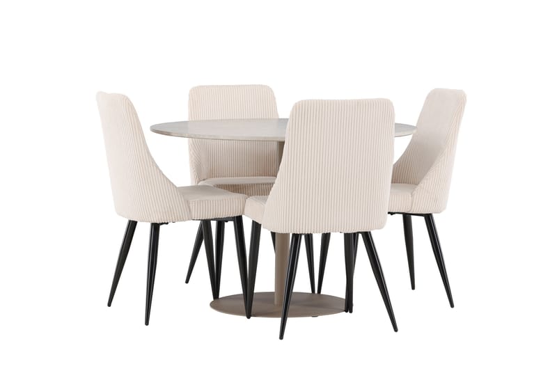 Matgrupp Lycke 110 cm Rund med 4 Leone stolar - Beige/Beige - Möbler - Bord & matgrupp - Matgrupp