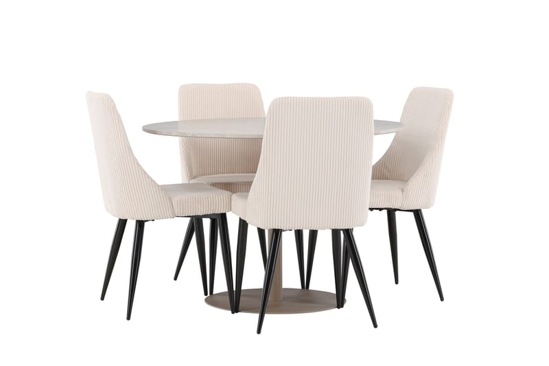 Matgrupp Lycke 110 cm Rund med 4 Leone stolar - Beige/Beige - Möbler - Bord & matgrupp - Matgrupp