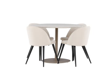 Matgrupp Lycke 110 cm Rund med 4 Velvet stolar - Beige/Beige - Möbler - Bord & matgrupp - Matgrupp