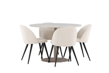 Matgrupp Lycke 110 cm Rund med 4 Velvet stolar - Beige/Beige - Möbler - Bord & matgrupp - Matgrupp