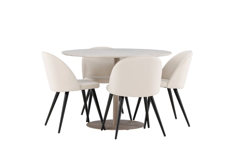 Matgrupp Lycke 110 cm Rund med 4 Velvet stolar - Beige/Beige - Möbler - Bord & matgrupp - Matgrupp