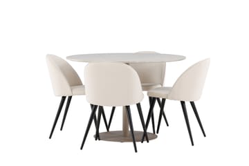 Matgrupp Lycke 110 cm Rund med 4 Velvet stolar - Beige/Beige - Möbler - Bord & matgrupp - Matgrupp
