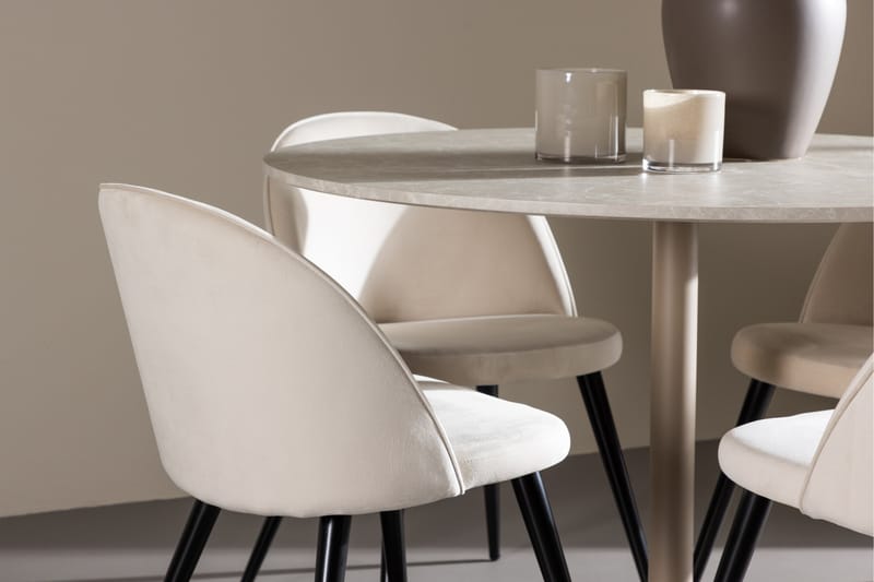 Matgrupp Lycke 110 cm Rund med 4 Velvet stolar - Beige/Beige - Möbler - Bord & matgrupp - Matgrupp