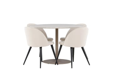 Matgrupp Lycke 110 cm Rund med 4 Velvet stolar - Beige/Beige - Möbler - Bord & matgrupp - Matgrupp