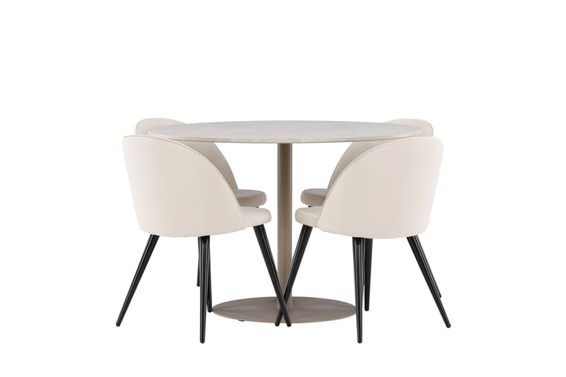 Matgrupp Lycke 110 cm Rund med 4 Velvet stolar - Beige/Beige - Möbler - Bord & matgrupp - Matgrupp