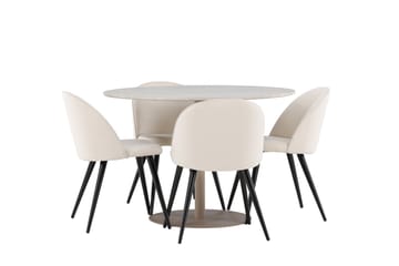 Matgrupp Lycke 110 cm Rund med 4 Velvet stolar - Beige/Beige - Möbler - Bord & matgrupp - Matgrupp