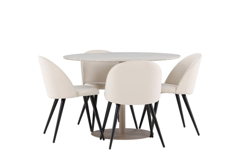 Matgrupp Lycke 110 cm Rund med 4 Velvet stolar - Beige/Beige - Möbler - Bord & matgrupp - Matgrupp